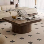 Okak Vintage Quadratischer Couchtisch mit geriffelter und Parkettmuster-Oberfläche, Couchtisch aus Massivholzfurnier für Wohnzimmer, Schlafzimmer