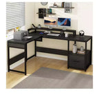 65inch L Shaped Desk with Lift Top Corner Computer Desk Office Desk With File Drawer for Home Office