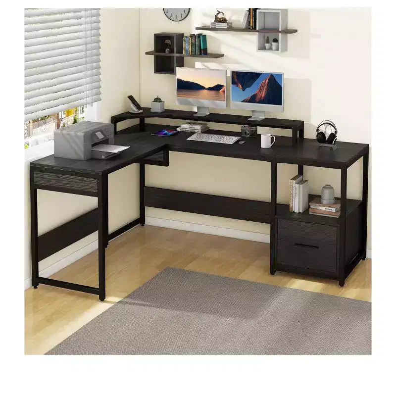 65inch L Shaped Desk with Lift Top Corner Computer Desk Office Desk With File Drawer for Home Office