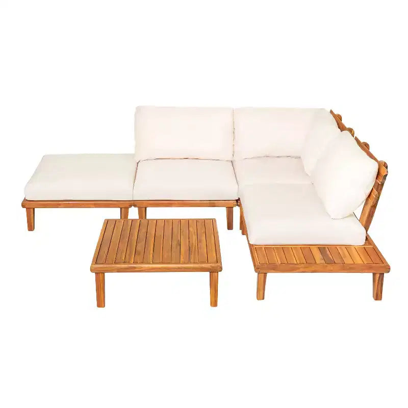Christopher Knight Home Qevan 5-teiliges modernes Outdoor-Sofa-Set aus Akazienholz mit Couchtisch