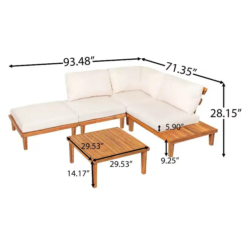 Christopher Knight Home Qevan 5-teiliges modernes Outdoor-Sofa-Set aus Akazienholz mit Couchtisch