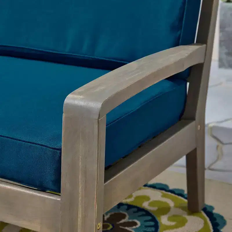 Christopher Knight Home Jela Übergangs-2-teiliges Terrassen-Set aus Akazienholz-Liegesofa und Couchtisch mit Kissen