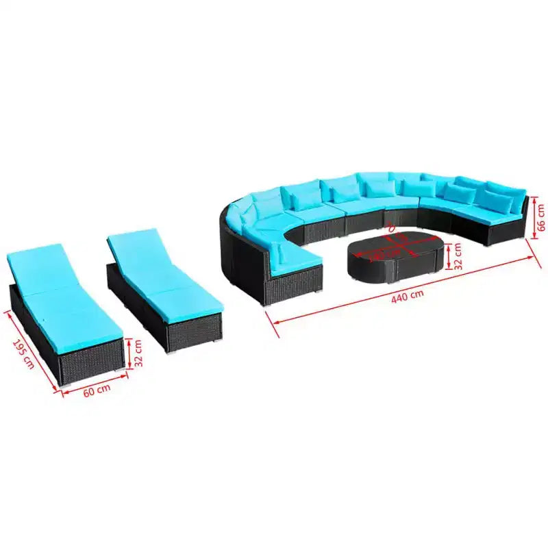 vidaXL Gartensofa Schwarz und Tropikblau