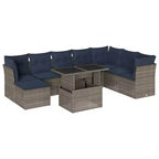 vidaXL Garten-Sofa-Set mit Kissen, modulares Outdoor-Sofa, 9-teilig, Polyrattan