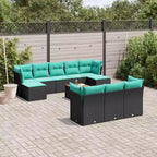 vidaXL 11-teiliges Garten-Sofa-Set mit Kissen Schwarz Polyrattan