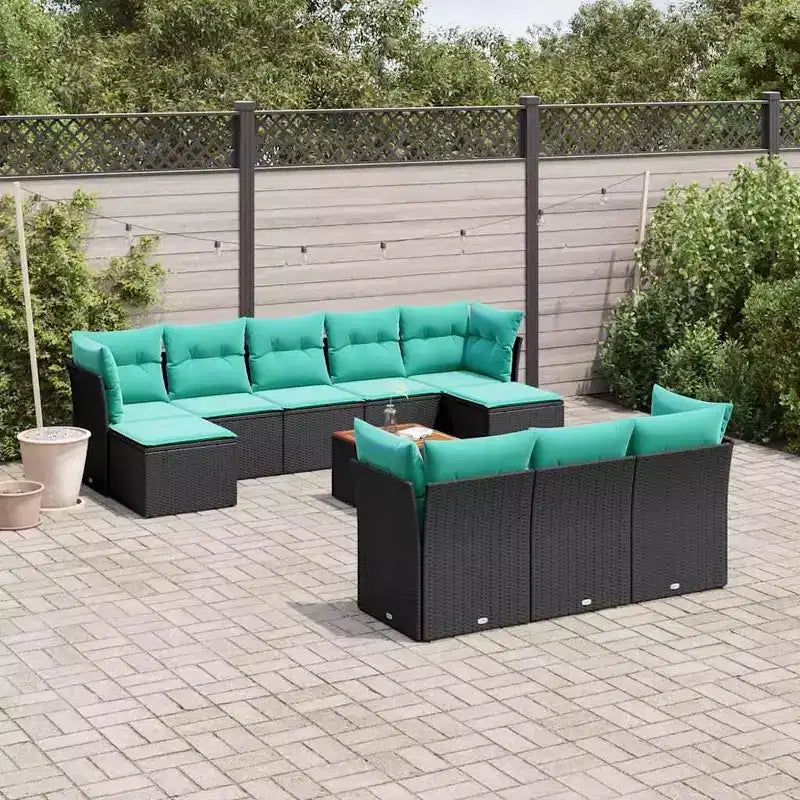 vidaXL 11-teiliges Garten-Sofa-Set mit Kissen Schwarz Polyrattan