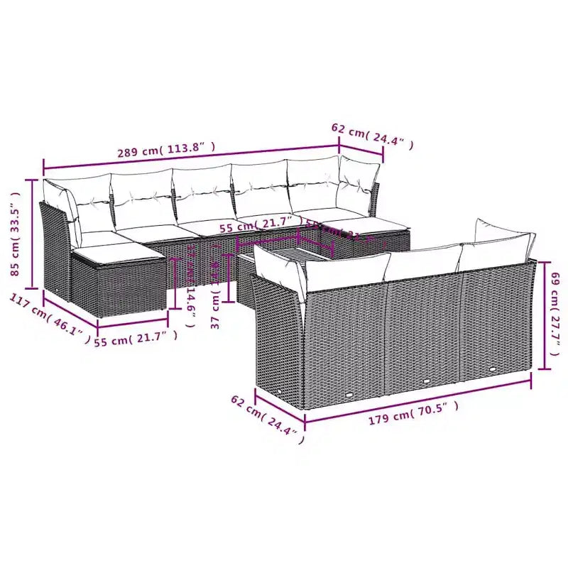 vidaXL 11-teiliges Garten-Sofa-Set mit Kissen Schwarz Polyrattan