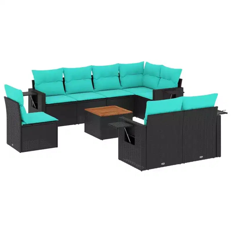vidaXL 9 Piece Patio Sofa Set with Cushions Black Poly Rattan