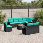 vidaXL 9-teiliges Gartensofa-Set mit Kissen Schwarz Polyrattan