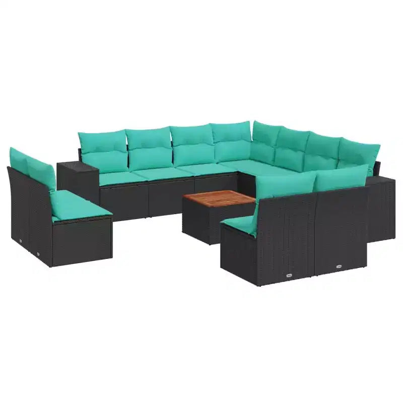vidaXL 12 Piece Patio Sofa Set with Cushions Black Poly Rattan
