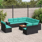 vidaXL 12-teiliges Garten-Sofa-Set mit Kissen Schwarz Polyrattan