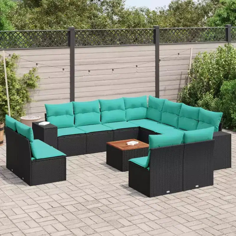 vidaXL 12-teiliges Garten-Sofa-Set mit Kissen Schwarz Polyrattan