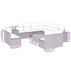 vidaXL 12-teiliges Garten-Sofa-Set mit Kissen Schwarz Polyrattan