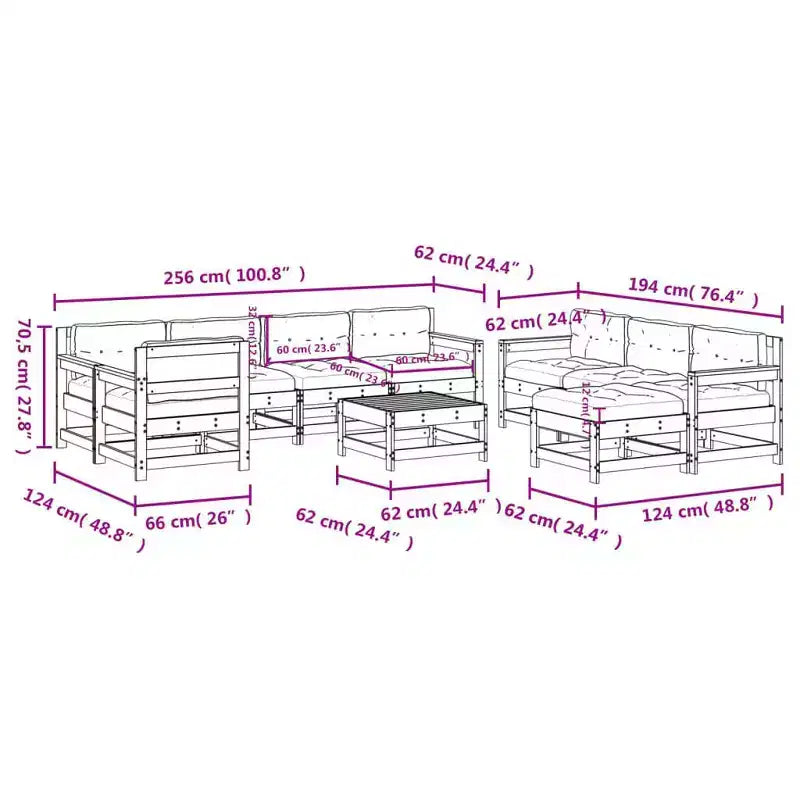 vidaXL Garten-Lounge-Set Beige Massivholz Kiefer Groß Modular