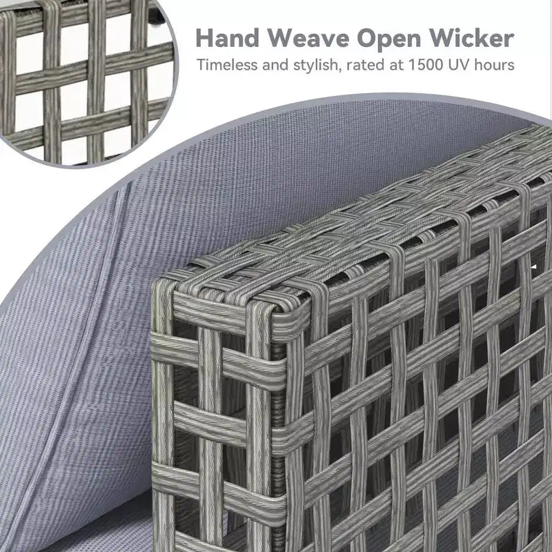 Mondawe 7-teiliges Gartenmöbel-Set aus Vintage-Grau-Rattan mit Kissen und Couchtisch