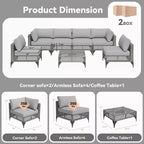 Mondawe 7-teiliges Gartenmöbel-Set aus Vintage-Grau-Rattan mit Kissen und Couchtisch