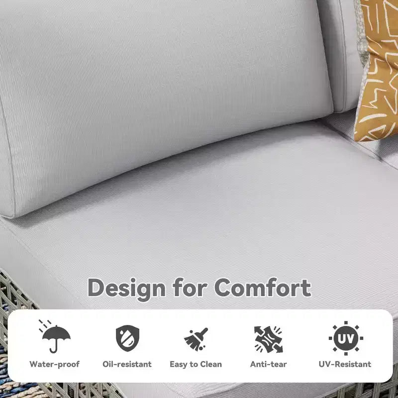 Mondawe 7-teiliges Gartenmöbel-Set aus Vintage-Grau-Rattan mit Kissen und Couchtisch