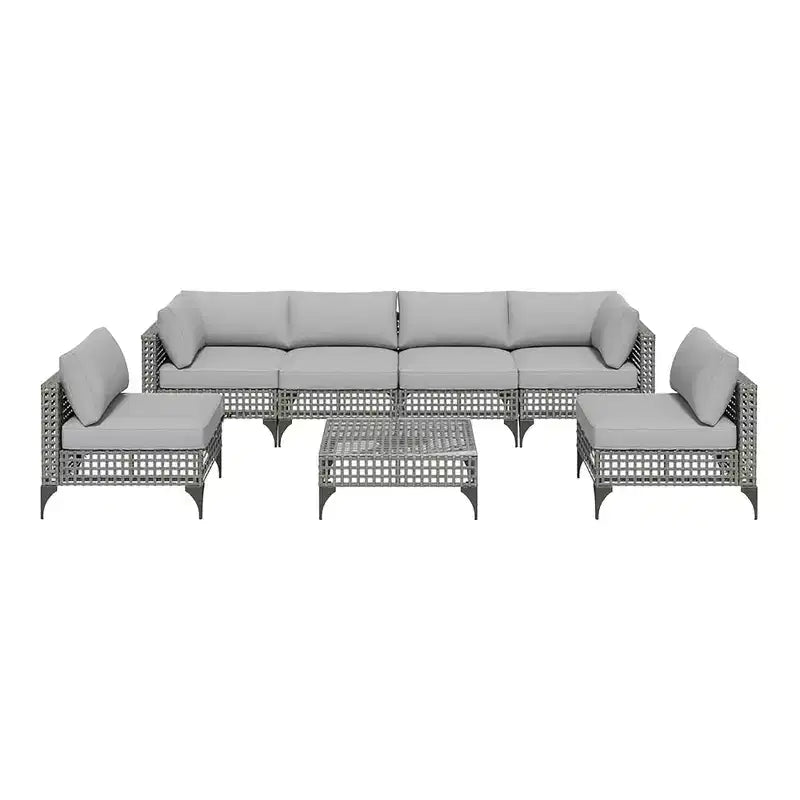 Mondawe 7-Piece Vintage Gray Wicker Outdoor Patio Conversation Set with Cushions and Coffee Table