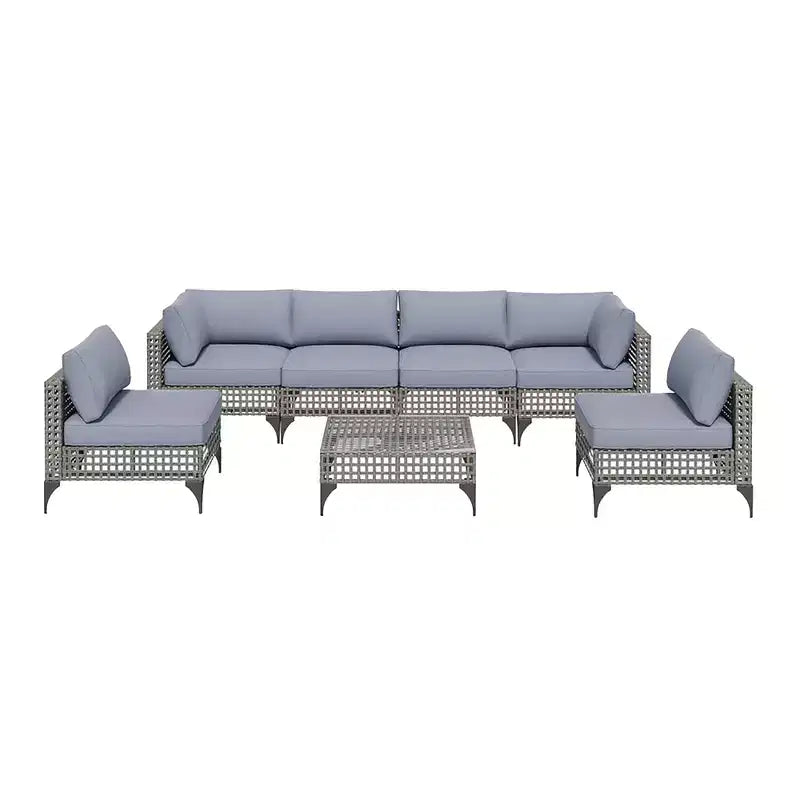 Mondawe 7-teiliges Gartenmöbel-Set aus Vintage-Grau-Rattan mit Kissen und Couchtisch