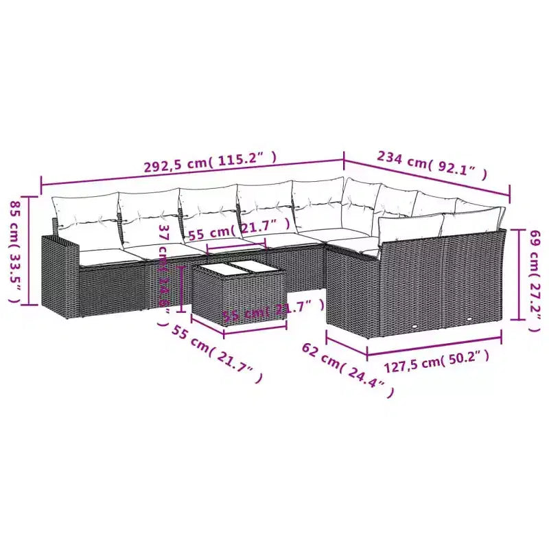 vidaXL Garten-Sofa-Set Schwarz PE Rattan Groß UV-beständige Materialien