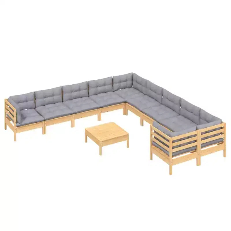 vidaXL Garten-Lounge-Set Grau Massives Kiefernholz, 100% Polyestergewebe