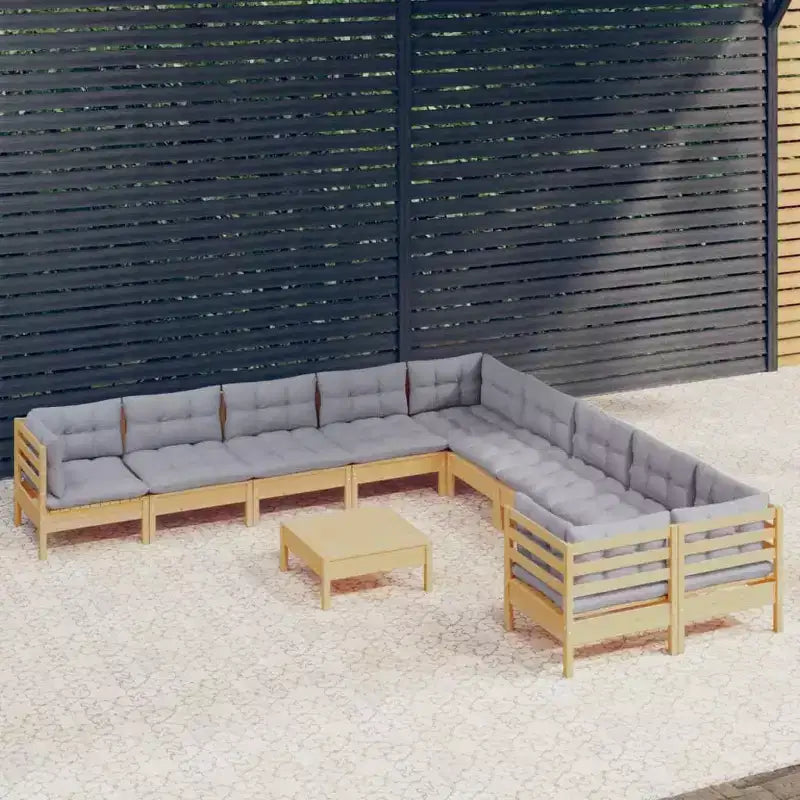 vidaXL Garten-Lounge-Set Grau Massives Kiefernholz, 100% Polyestergewebe