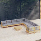 vidaXL Garten-Lounge-Set Grau Massives Kiefernholz, 100% Polyestergewebe