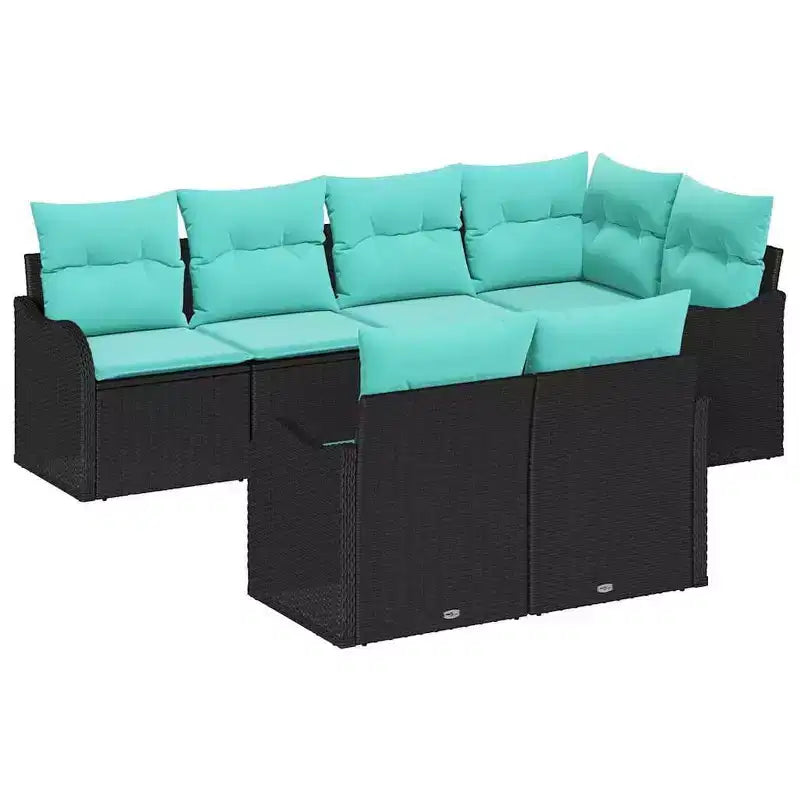 vidaXL Garden Sofa Set with Cushion 7 pcs Black Poly rattan - Black and Turquoise