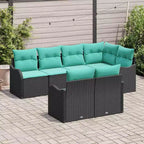 vidaXL Garten-Sofa-Set mit Kissen 7-teilig Polyrattan Schwarz - Schwarz und Türkis