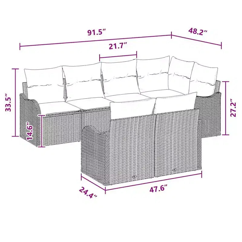 vidaXL Garten-Sofa-Set mit Kissen 7-teilig Polyrattan Schwarz - Schwarz und Türkis