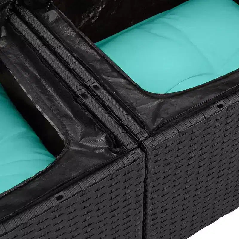vidaXL Garten-Sofa-Set mit Kissen 7-teilig Polyrattan Schwarz - Schwarz und Türkis