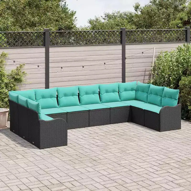 vidaXL Gartensitzgruppe 10-teilig Polyrattan Schwarz und Türkis - Schwarz und Türkis ohne Tisch