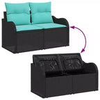 vidaXL Gartensitzgruppe 10-teilig Polyrattan Schwarz und Türkis - Schwarz und Türkis ohne Tisch