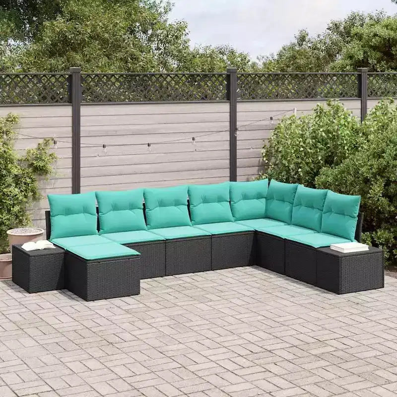 vidaXL Garten-Sofa-Garnitur 8-teilig Schwarz und Türkis 319 x 209 x 85 cm - Schwarz und Türkis ohne Tisch