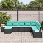 vidaXL Garten-Sofa-Garnitur 8-teilig Schwarz und Türkis 319 x 209 x 85 cm - Schwarz und Türkis ohne Tisch