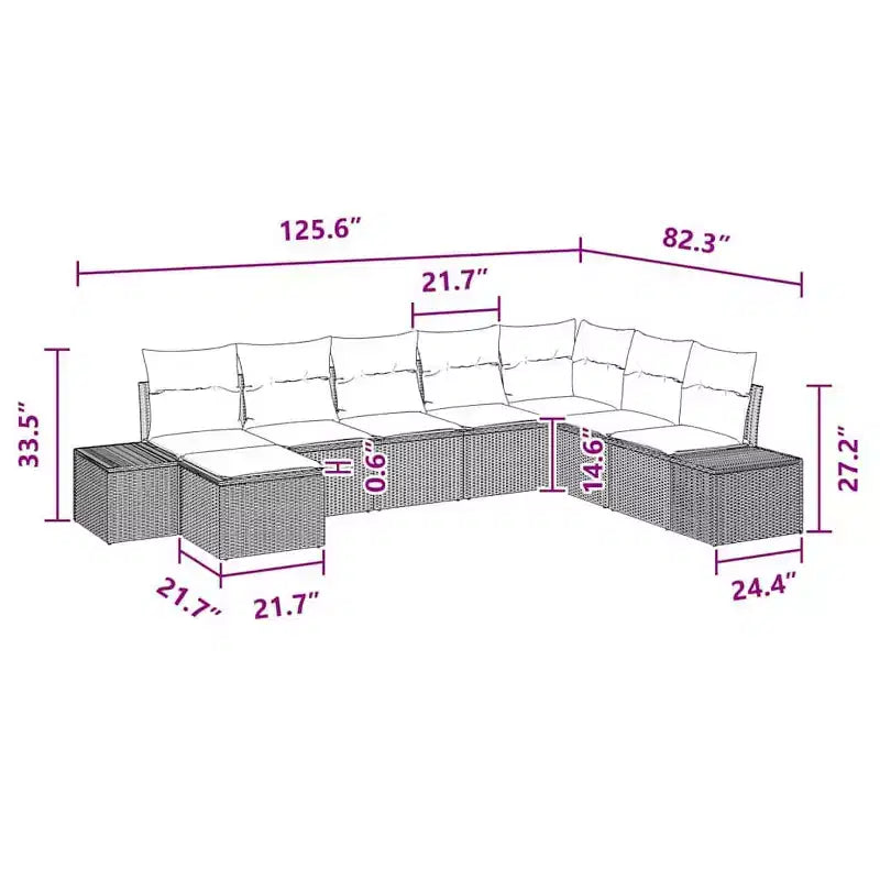 vidaXL Garten-Sofa-Garnitur 8-teilig Schwarz und Türkis 319 x 209 x 85 cm - Schwarz und Türkis ohne Tisch