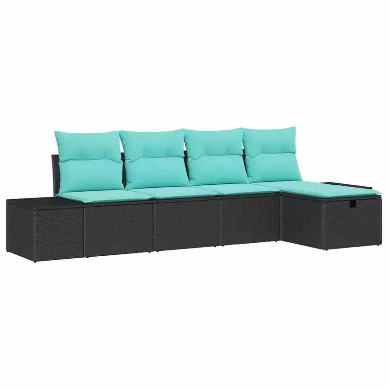 vidaXL Garden Sofa Set 5 pcs Black 55 x 62 x 69 cm Poly rattan - Black without table Blue