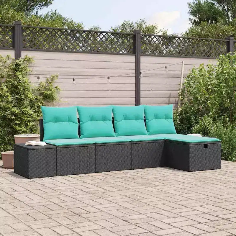 vidaXL Garten-Sofa-Set 5-teilig Schwarz 55 x 62 x 69 cm Polyrattan - Schwarz ohne Tisch Blau