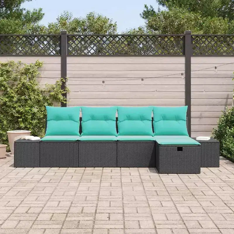 vidaXL Garten-Sofa-Set 5-teilig Schwarz 55 x 62 x 69 cm Polyrattan - Schwarz ohne Tisch Blau