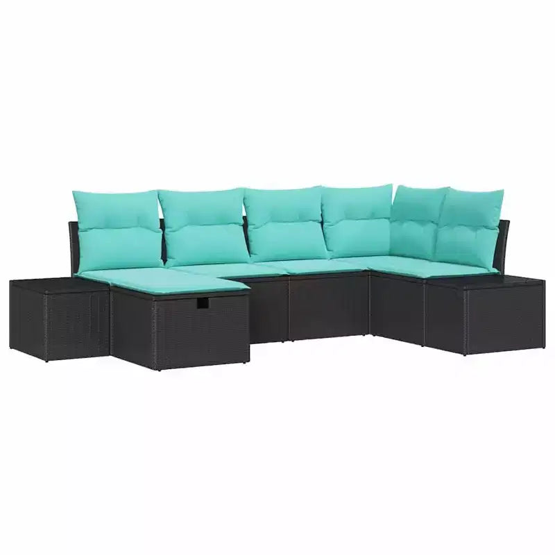vidaXL Garden Sofa Set 6 pcs Black 55 x 62 x 69 cm Poly rattan - Black without table Blue