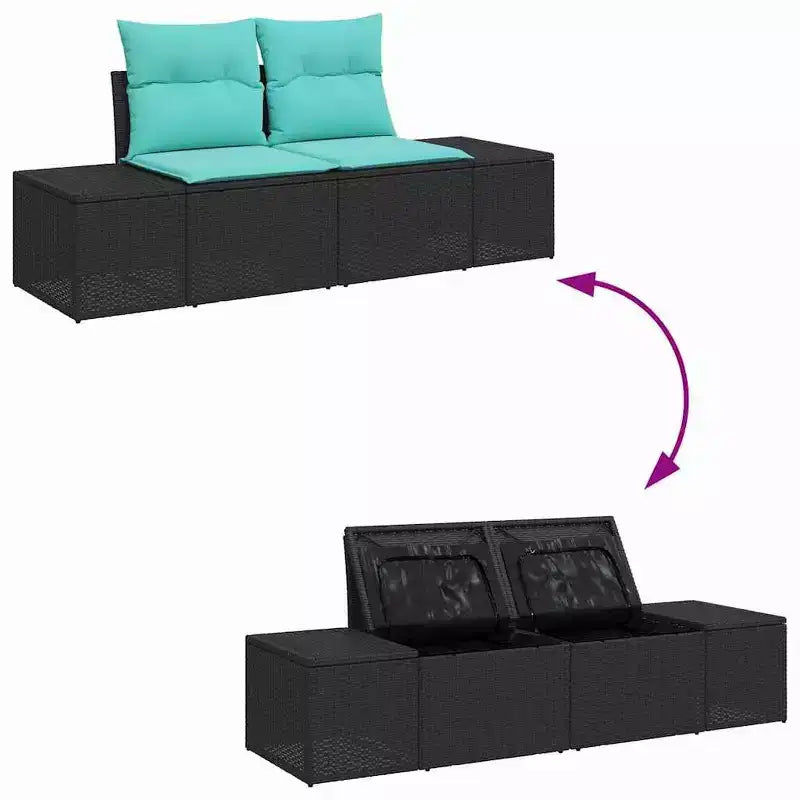 vidaXL Garten-Sofagarnitur 6-tlg. Schwarz 55 x 62 x 69 cm Polyrattan - Schwarz ohne Tisch Blau