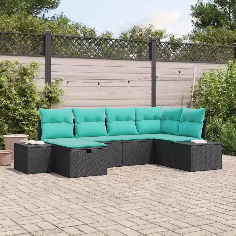 vidaXL Garten-Sofagarnitur 6-tlg. Schwarz 55 x 62 x 69 cm Polyrattan - Schwarz ohne Tisch Blau