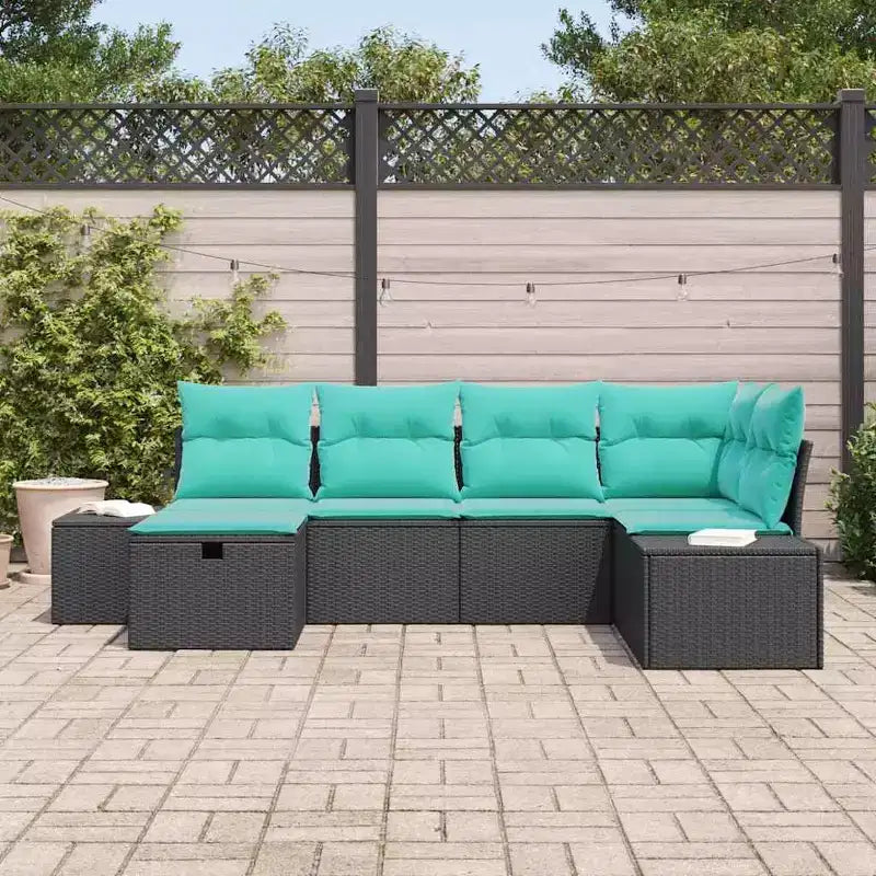 vidaXL Garten-Sofagarnitur 6-tlg. Schwarz 55 x 62 x 69 cm Polyrattan - Schwarz ohne Tisch Blau