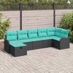vidaXL Garten-Sitzgruppe mit Kissen 7-teilig Schwarz Polyrattan - Schwarz ohne Tisch Blau