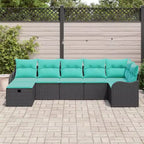 vidaXL Garten-Sitzgruppe mit Kissen 7-teilig Schwarz Polyrattan - Schwarz ohne Tisch Blau
