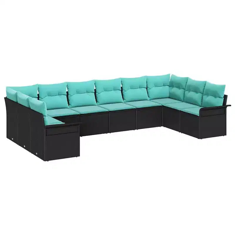 vidaXL Garden Sofa Set with Cushion 10 pcs Black Poly rattan - Black and Turquoise without table