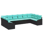 vidaXL Garden Sofa Set with Cushion 10 pcs Black and Turquoise