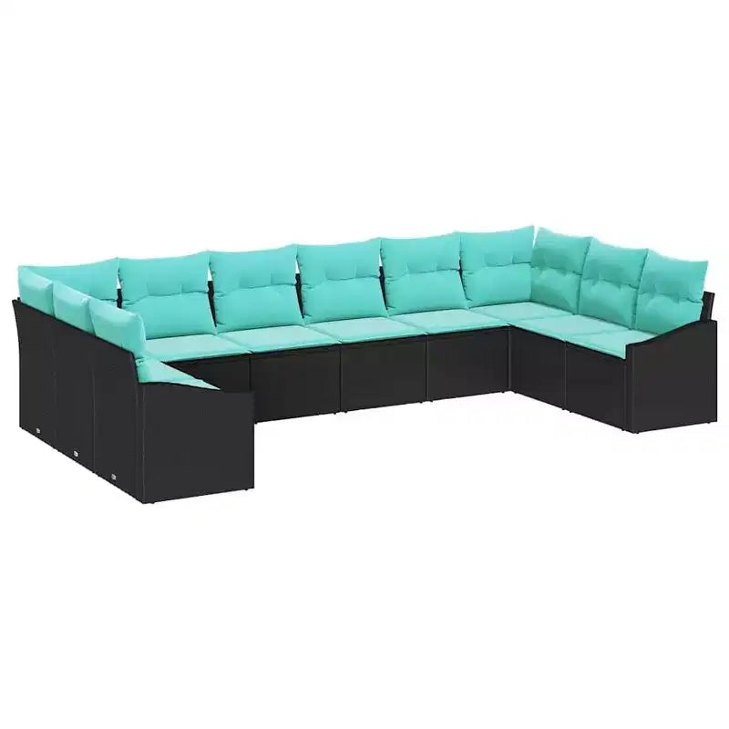vidaXL Garden Sofa Set with Cushion 10 pcs Black and Turquoise