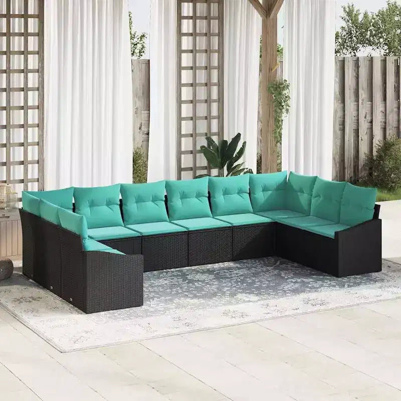 vidaXL Garten-Sofa-Set mit Kissen, 10-teilig, Schwarz und Türkis