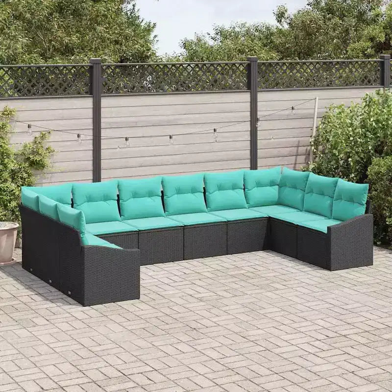 vidaXL Garten-Sofa-Set mit Kissen, 10-teilig, Schwarz und Türkis